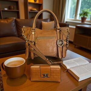 Michael Kors Caramel Leather Satchel/ Wallet Free With Purchase